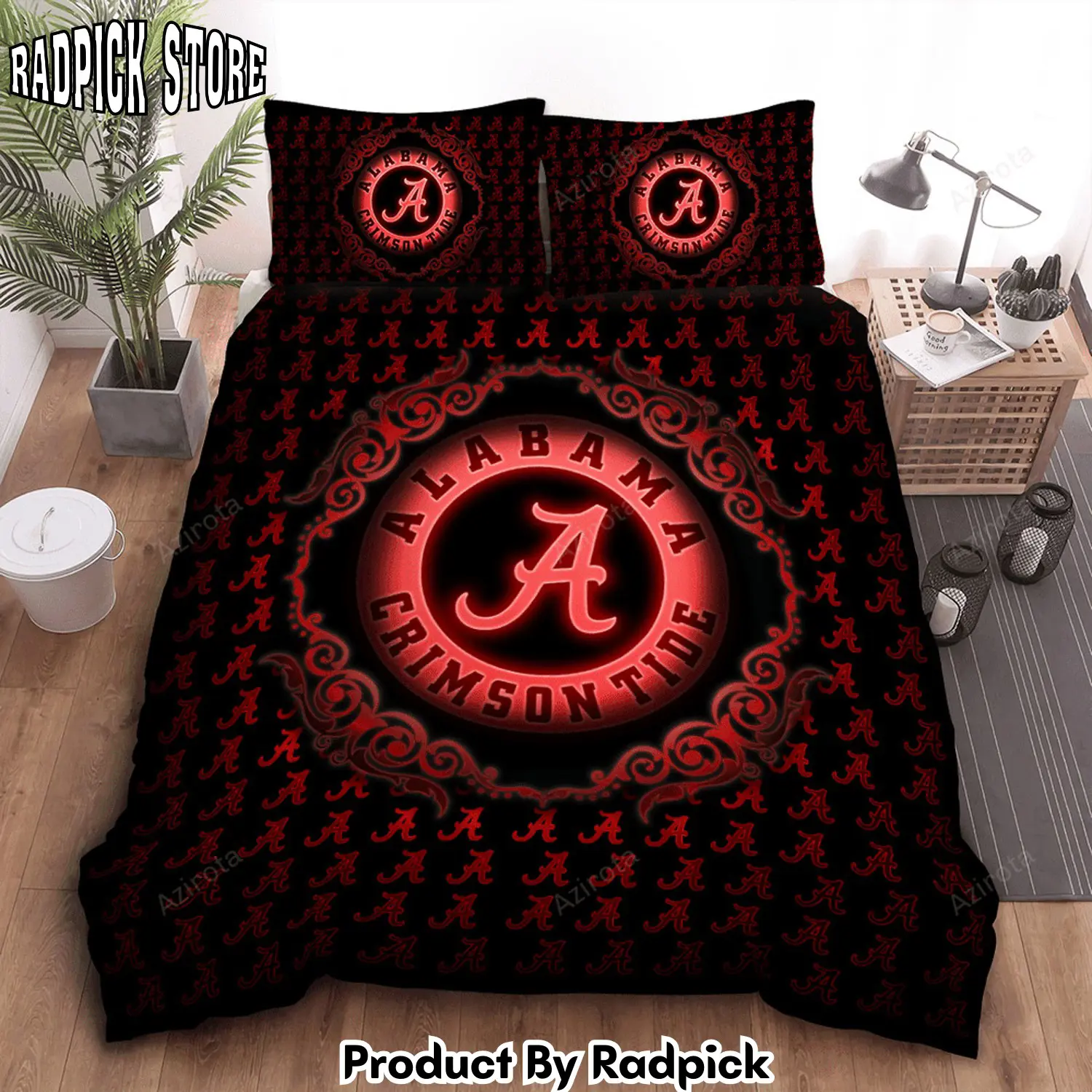 Radpick alabama crimson tide logo paisley pattern all over print 3d bedding set black neon red rp3278856